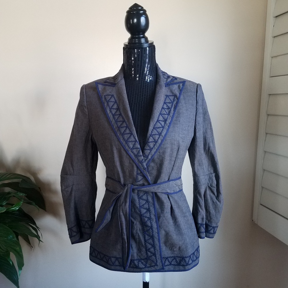 Blue and Brown Linen BCBG Max Azria Blazer